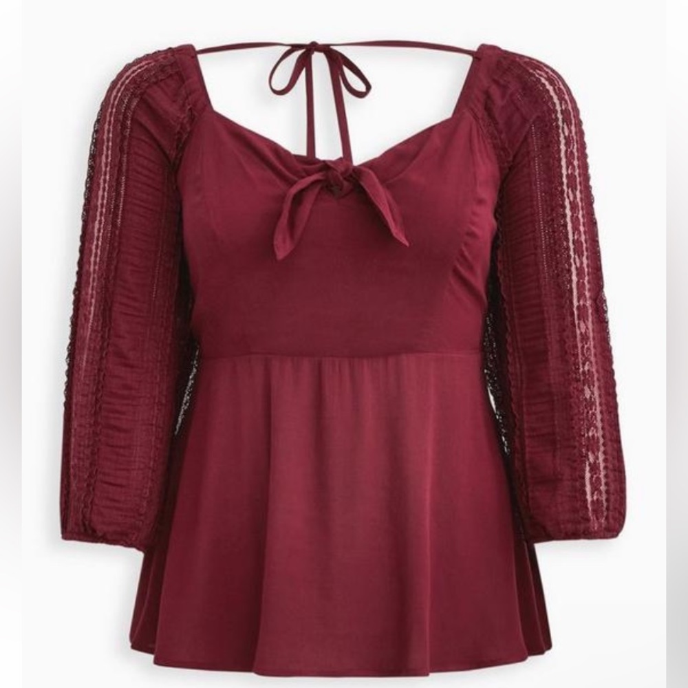 TORRID Peplum Rayon Crepe Embroidered Sleeve Top